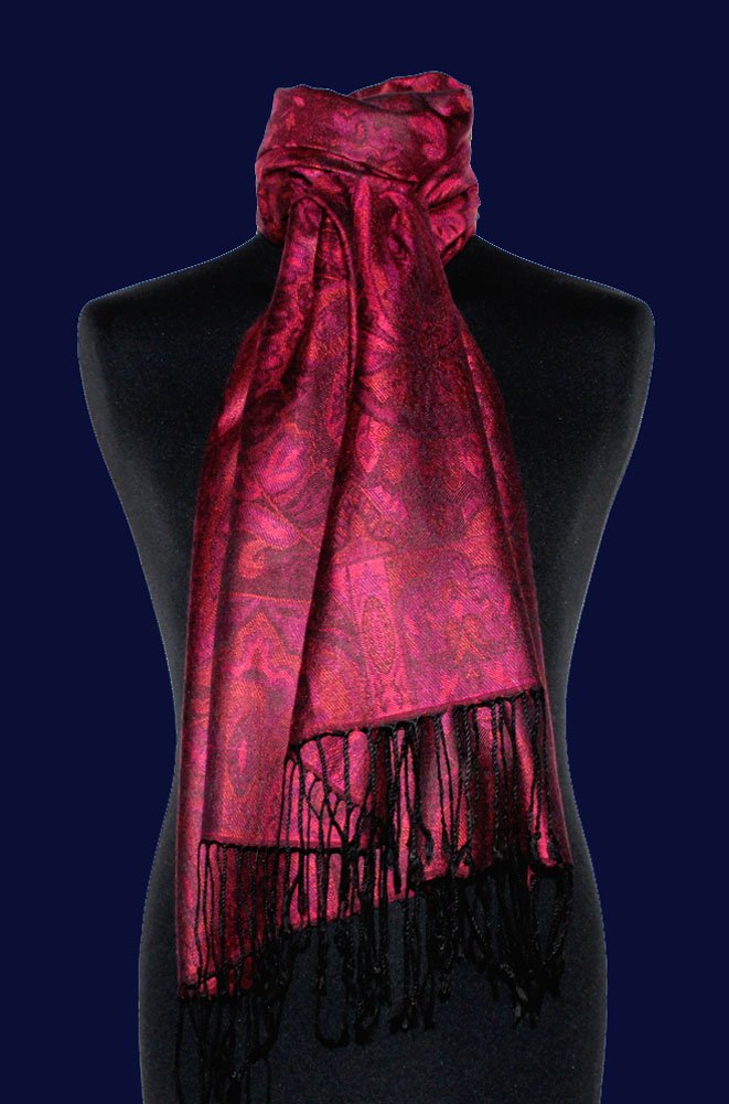 Lorenzo Cana Women's Pashmina Scarf Shawl Wrap with an opulent pattern in harmonious red colors, featuring fringes. Measures 70 cm x 180 cm, made of 100% modal - 78105.