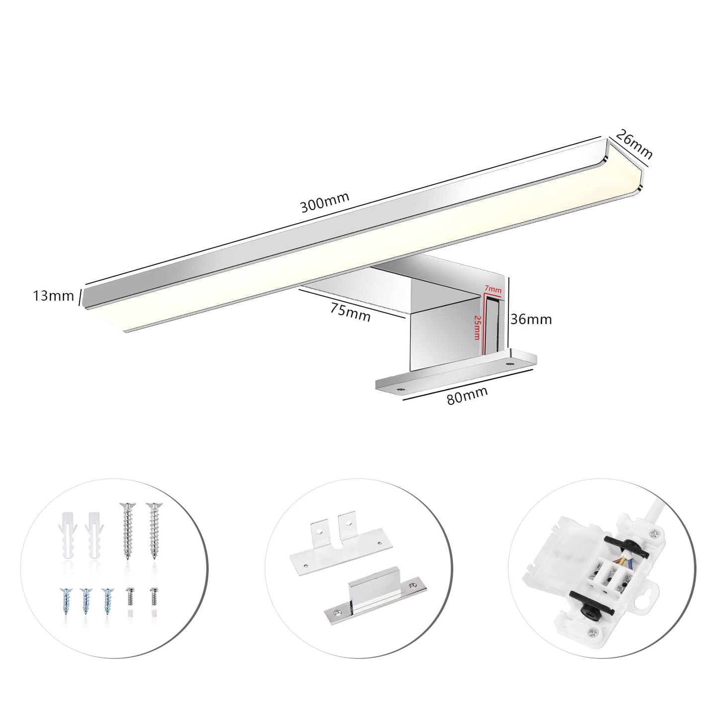 ERWEY 2 in 1 LED Mirror Light IP44 Bathroom Light Neutral White Makeup Light 230V Cabinet Light Mirror Cabinet Surface Mount Light Bathroom Clamp Light Wall Light (30cm 4000K 5W)