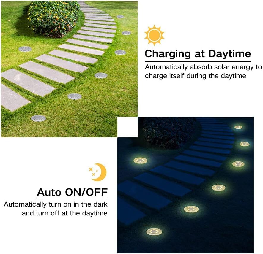 Joomer 12 Pack Solar Ground Lights Outdoor, Solar Lights for Garden Outdoor with 8 LEDs, 3000K Warm White Waterproof Led Solar Garden Lights, Solar Lights for Outdoor Lawn Driveway Pathway Patio