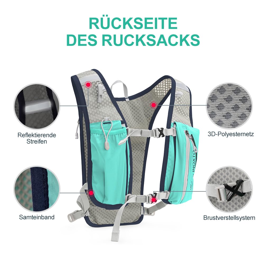 INOXTO Running Backpack, 5L Lightweight Hydration Pack, suitable for outdoor hiking, cycling competition, mountaineering hydration vest, backpack, men and women (Light green)