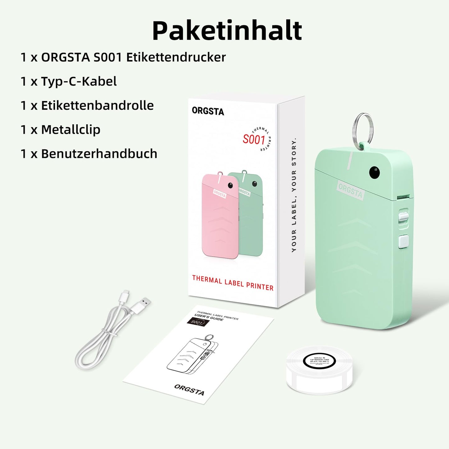 ORGSTA S001 Label Printer Self-adhesive Labeling Machine Bluetooth 2000 mAh Labeling Machines Labeling Device Label Printer Sticker Maker