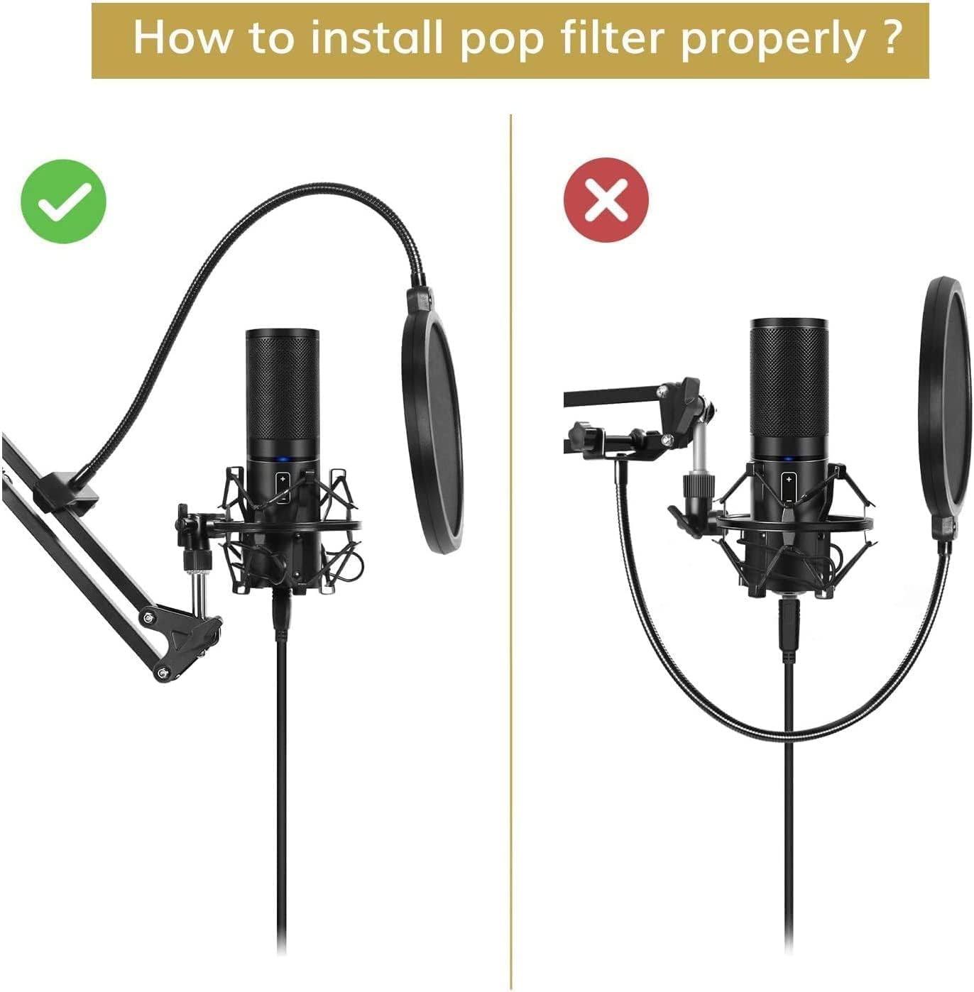TONOR microphone arm with high compatibility, large microphone arm stand up to 47cm boom arm adjustable microphone arm with improved high-performance clamp, T30