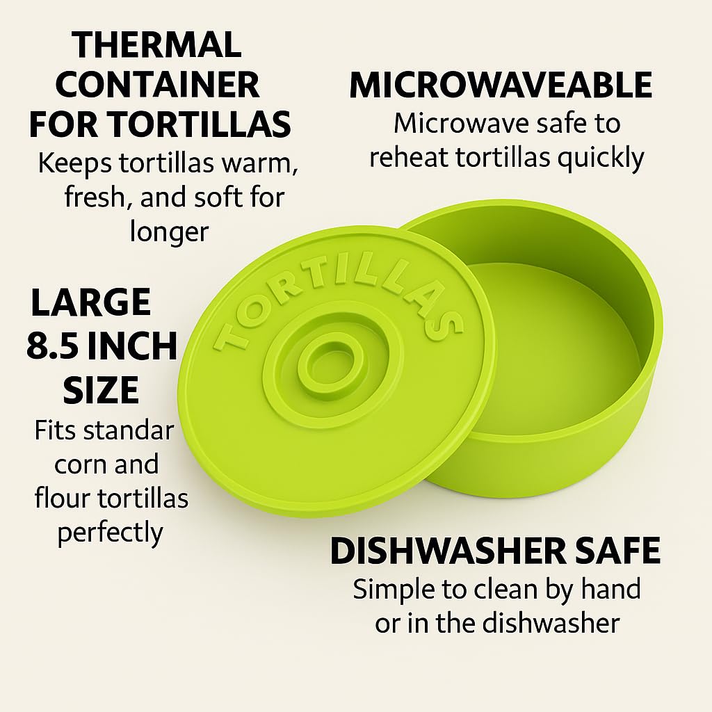 A TODA LECHE Tortilla Warmer - Mexican Tortilla holder for keeping tortillas warm - Quesadillas - Mexican Tacos - 22 cm (Green)