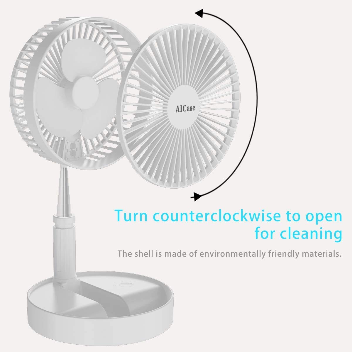 AICase Battery Operated Table and Stand Fan with Remote Control, Quiet 4-Speed Portable Fan, Adjustable Height Foldable; Ø 19.7 cm 7200mAh Rechargeable, includes USB-C Charging Cable.