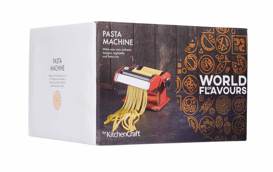 KitchenCraft World of Flavours Stainless Steel Pasta Machine with Gift Box - Red Pasta Maker.