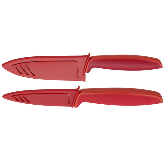 WMF Touch knife set 2-piece, kitchen knife with protective cover, special blade steel coated with non-stick coating, sharp, chef's knife, vegetable knife, red