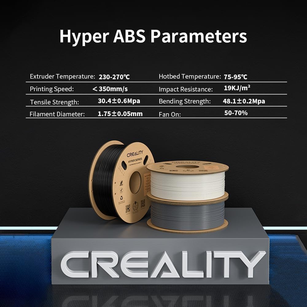 Creality Official Hyper ABS Filament, Creality 3D Printer Filament 1.75mm for high-speed printing, heat resistant, strong & durable, dimensional accuracy +/- 0.03mm, 1kg/Spool (Black)