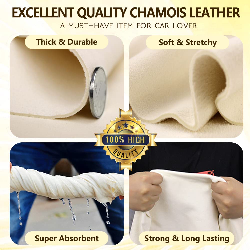 Airlab 2-piece window leather car cleaning cloth, car leather drying cloth window leather made of genuine leather for car motorcycle windows.
