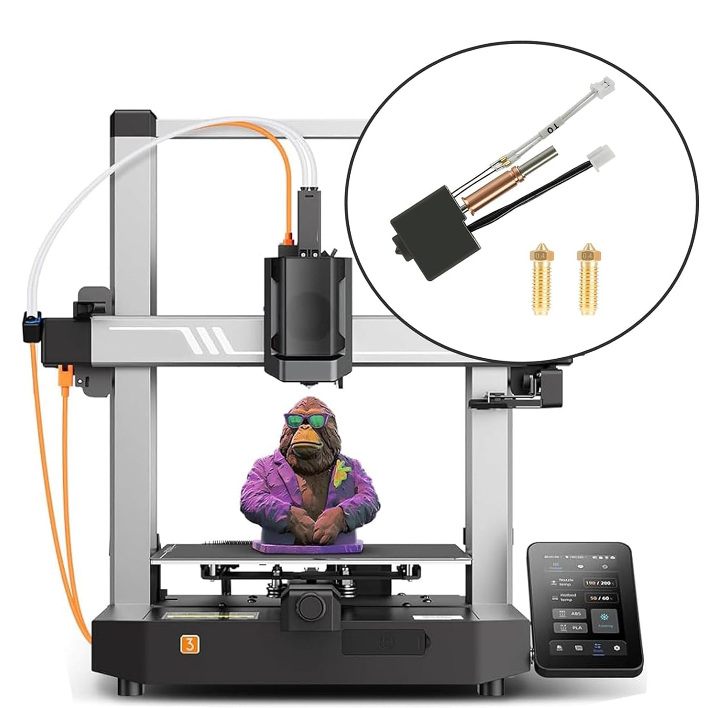 LANKEGU Hotend Kit for Anycubic Kobra 3, 3D printer, assembled heating block, print head, hot end kit with 2 pieces of 0.4mm brass nozzle for Kobra 3, Kobra 3 Combo