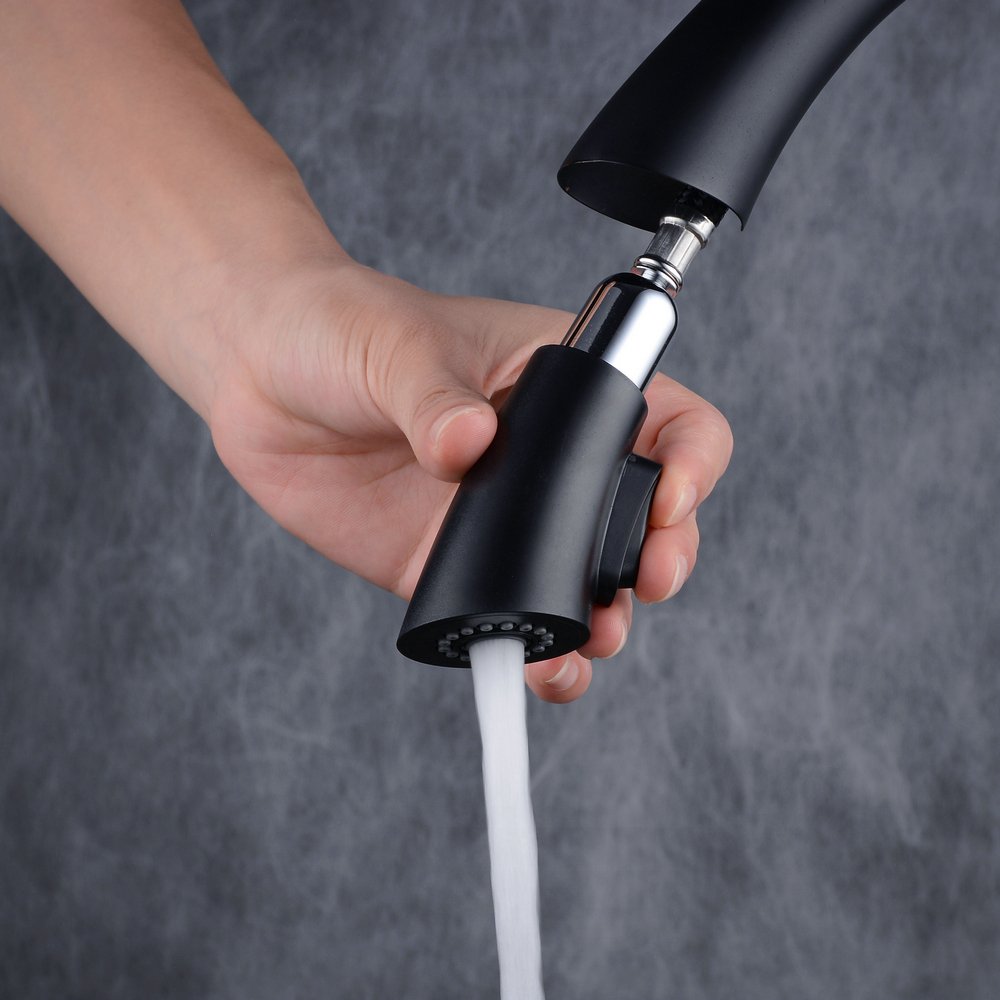 Beelee pull-out kitchen faucet with spray, single handle sink faucet, black paint, BL1749B.