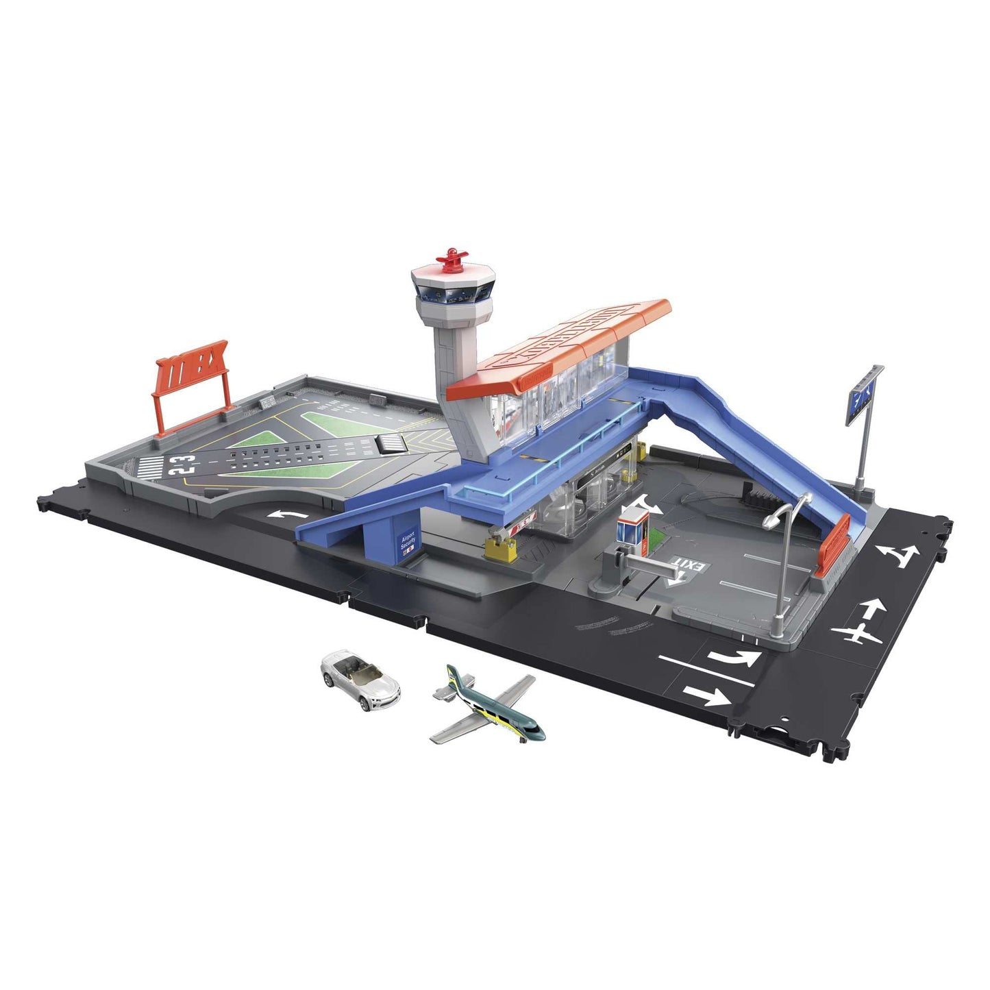 Matchbox HGC59 - Action Drivers Matchbox Airport Adventure with lights, sounds, and moving parts, 1 vehicle and 1 airplane, compatible with other sets, gift for kids ages 3 and up.