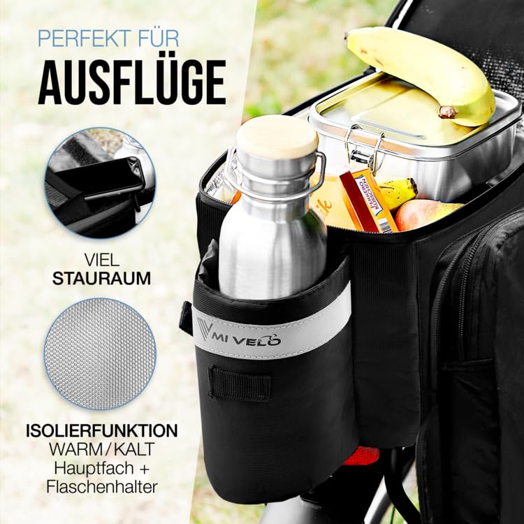 MIVELO - Bike bag for luggage carrier insulated luggage carrier bag cooler bag bike - up to 20L - water-repellent (Black - insulated)