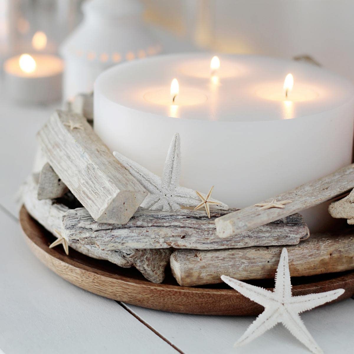 EDZARD continuous candle Cornelius (Ø 16 cm, H 9 cm) in white - tea light holder for 3 tea lights, in candle design, lantern for standard tea lights - decorative candles, table decoration, living room decoration