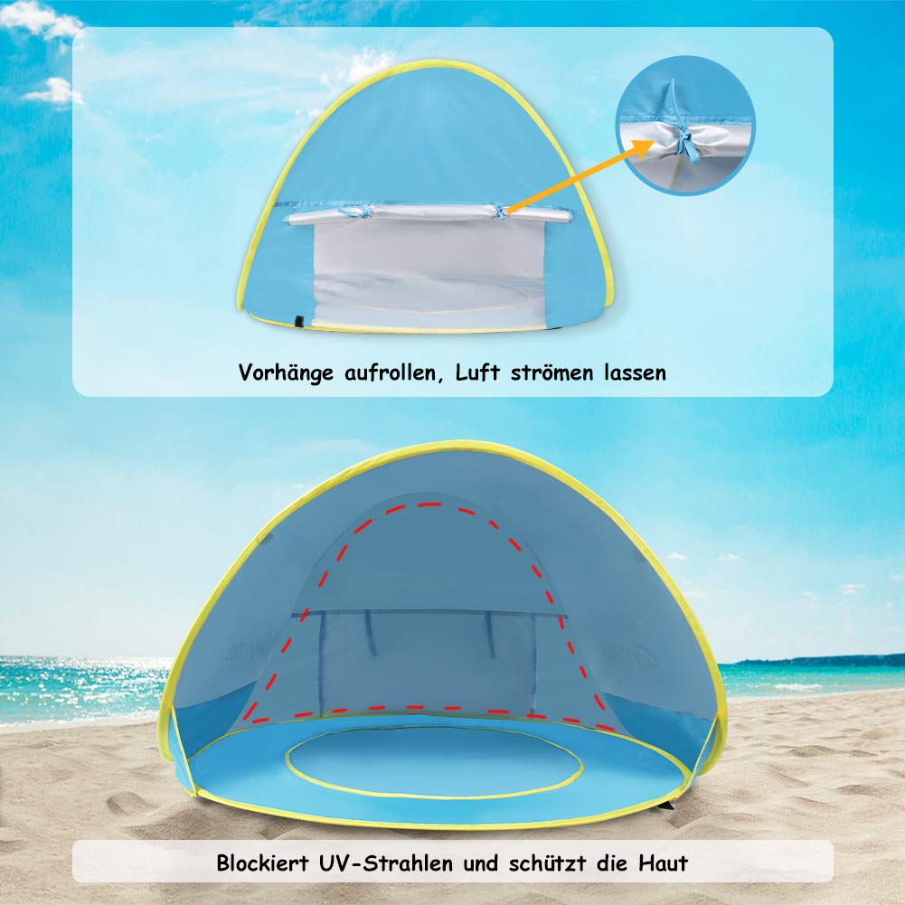 Glymnis baby beach tent pop-up beach tent with detachable pool UV protection UPF 50+ sun shade shelter for toddlers 0-3 years