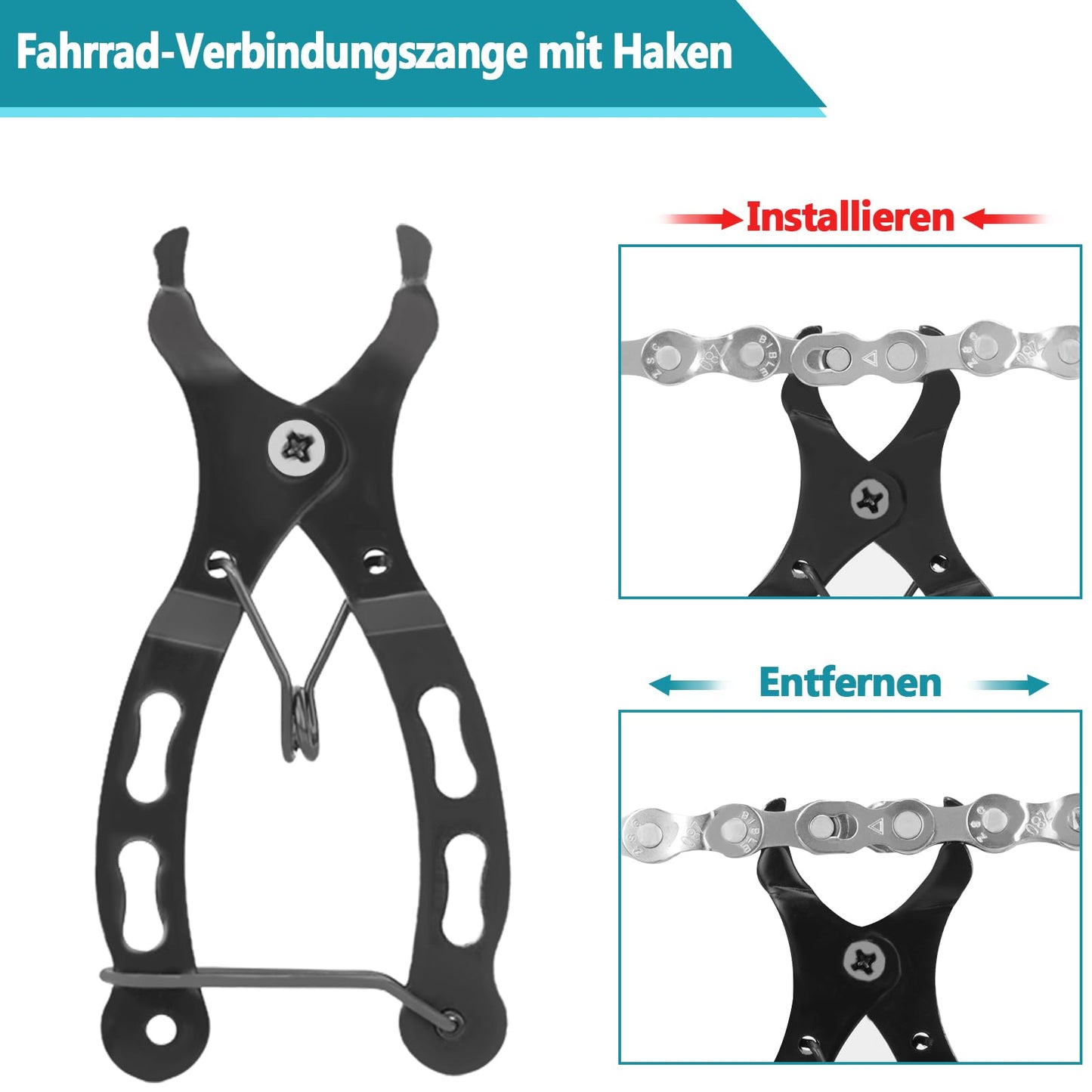 ROSE KULI Bike Chain - 6/7/8 Speed Bike Chain 1/2 x 3/32 Inch 116 Links, bike chain tool set with chain link pliers, chain breaker, and 4 pairs of chain links.
