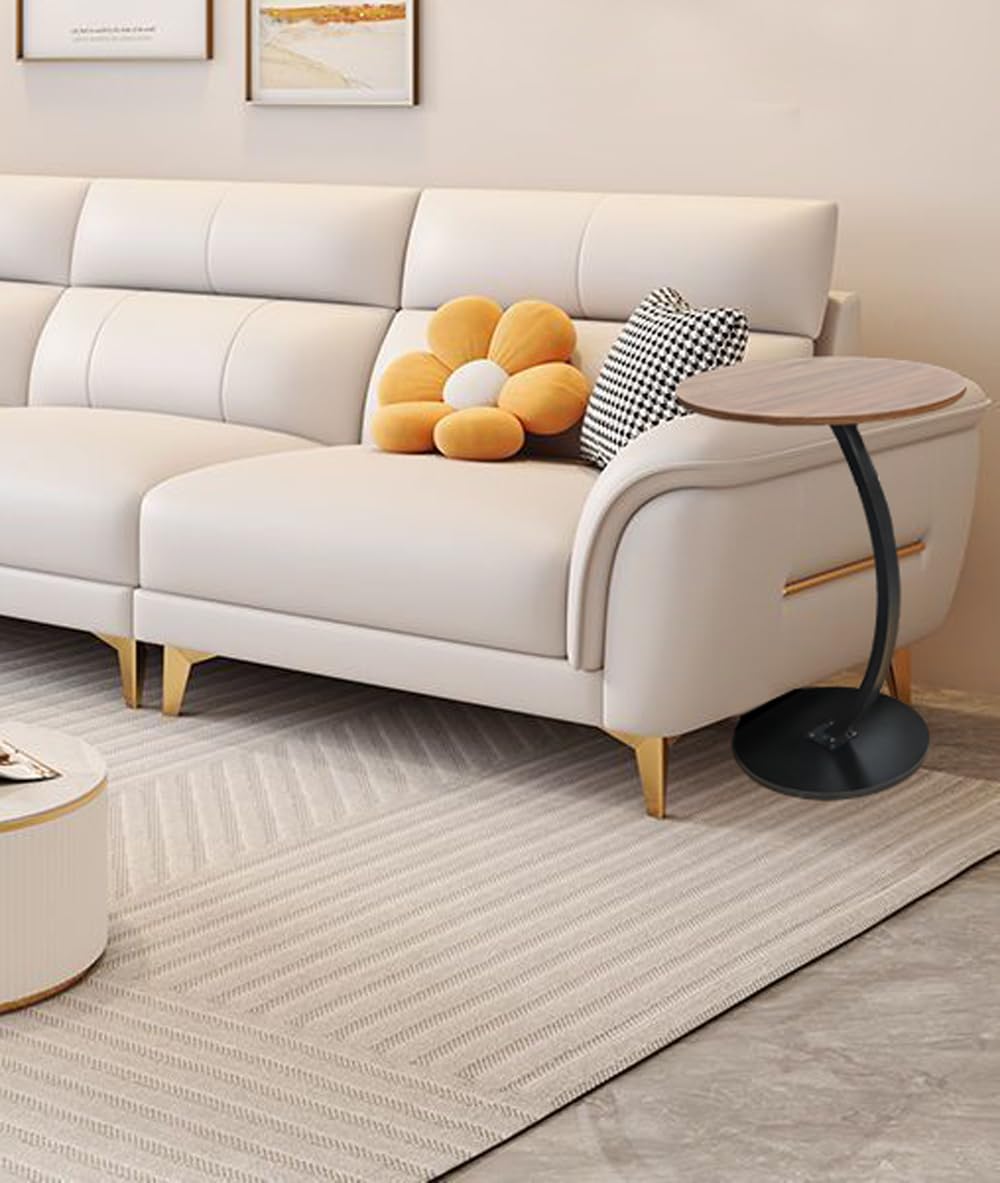 johgee side table Wood, Round coffee table, C-shaped support, table top diameter 40cm, beautiful walnut look, side tables for living room, sofas, wooden, end table