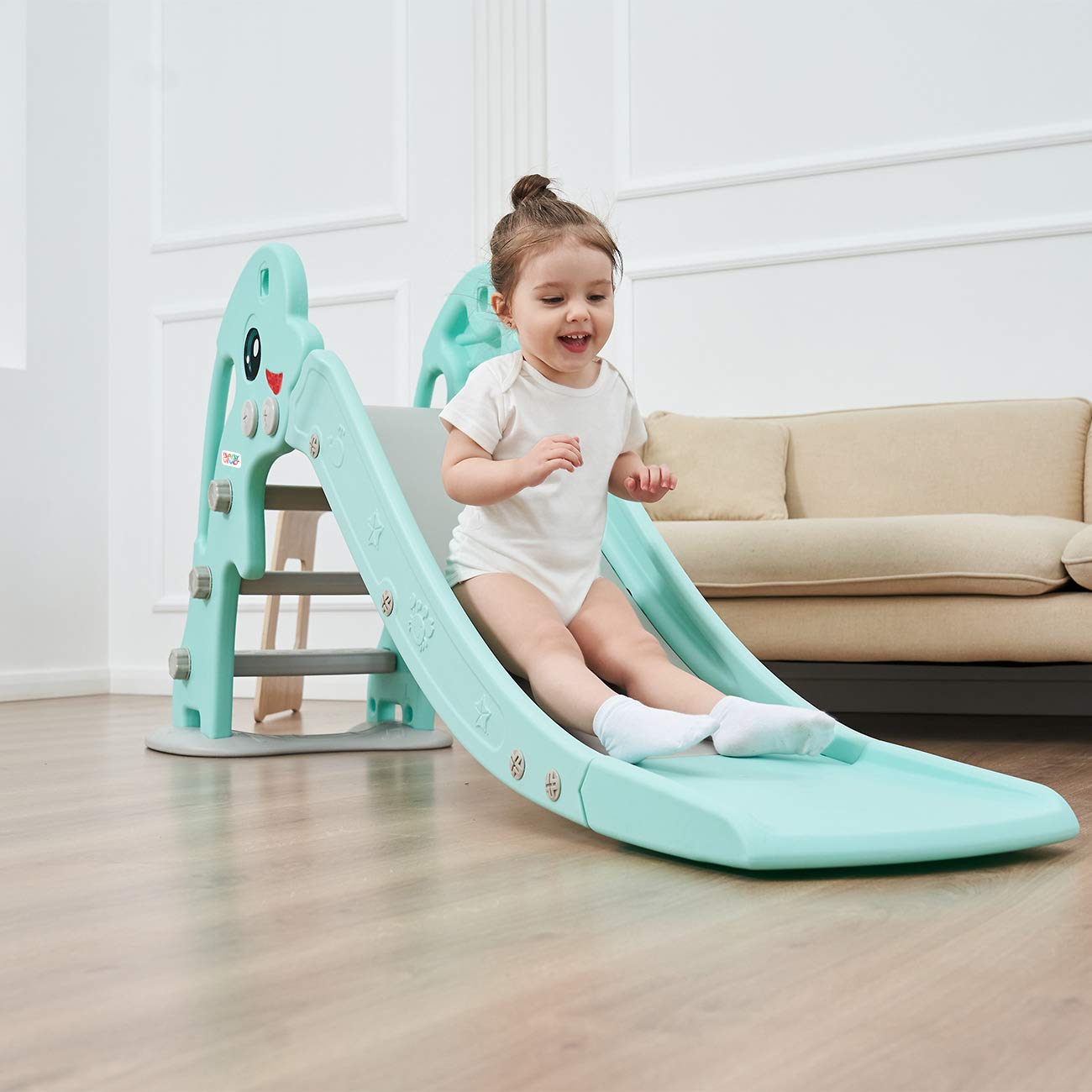 Baby Vivo Kids Slide Children's Slide Garden Slide Toddler Slide Plastic Dolphin rounded corners & edges for Indoor & Outdoor in turquoise