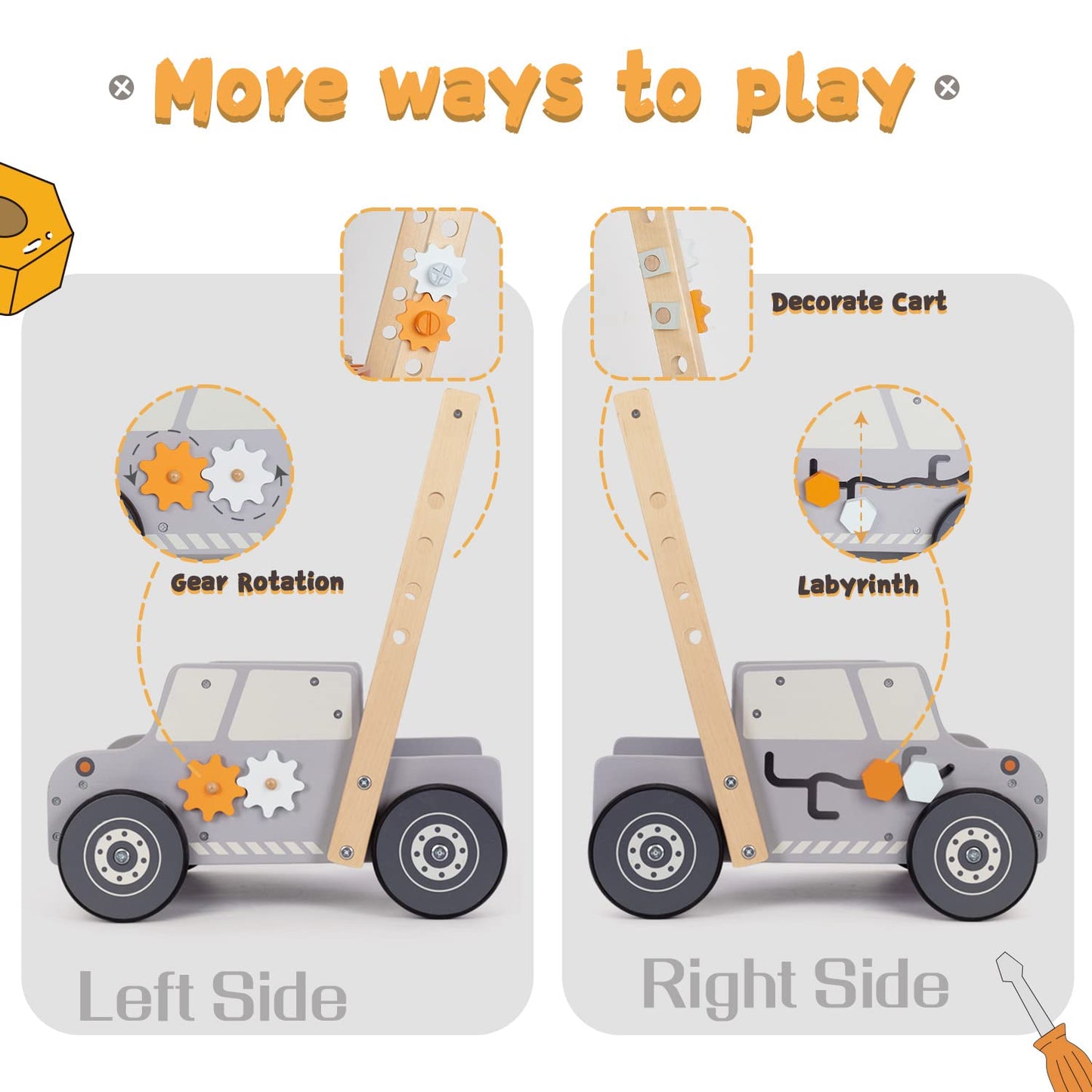Labebe wooden baby walker, toddler tool bench, walking helper for boys and girls, kids workbench, baby activity center, Montessori toy for children aged 1-3 years.