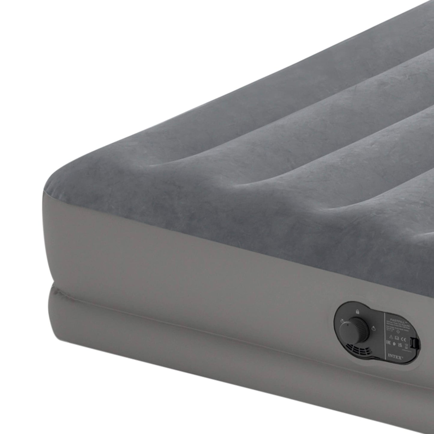 Intex 64114 - Self-Inflating Air Mattress Double Bed Dura-Beam Prestige Mid-Rise, with integrated USB Electric Pump, Suitable for 2 Person, PVC, Gray, 152x203x30 cm