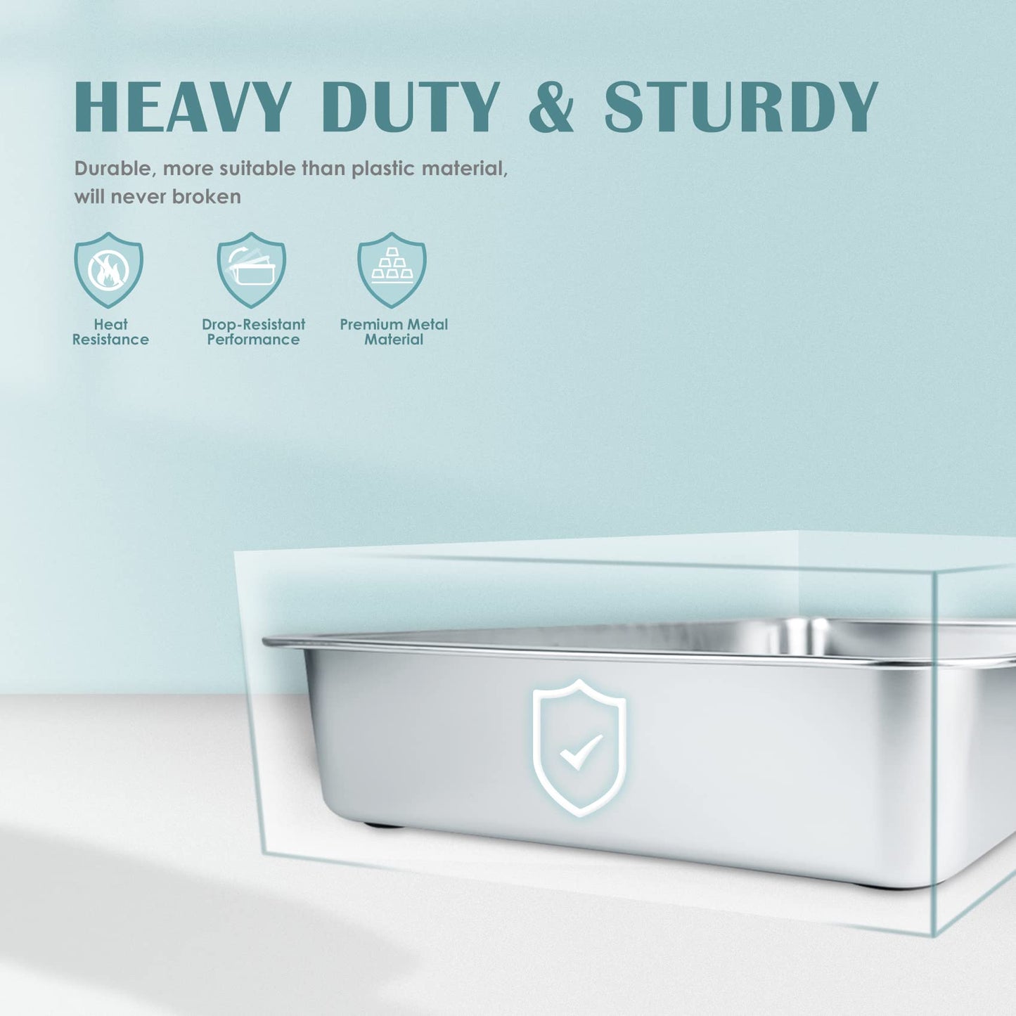 IKITCHEN Large Cat Litter Box Stainless Steel (45x35x10cm), Litter Box Cat Toilet, Cats and Rabbits Metal Toilet, Never Smells, Non-Stick Smooth Surface (Silver, 17.7" L x 13.5" W x 4" H)