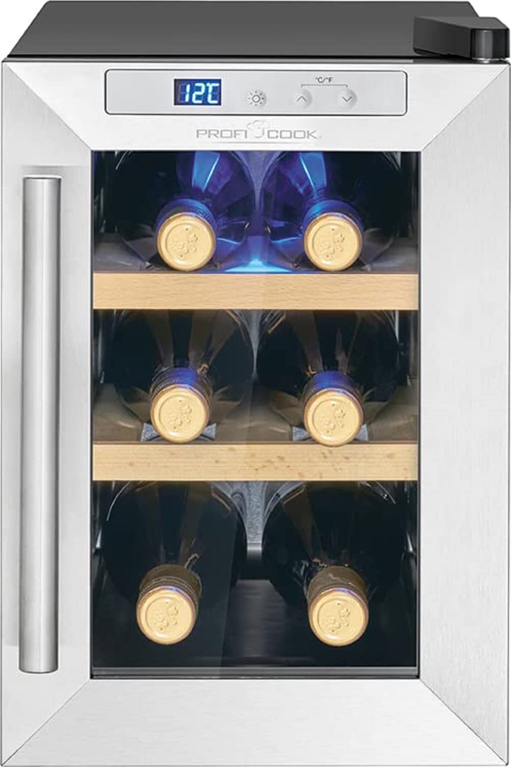 ProfiCook wine cooler | 6 bottles | beverage cooler | UV-resistant glass door | wine cooler | LED lighting | 3 storage levels - 2 of which are removable | 11-18°C | PC-WK 1231