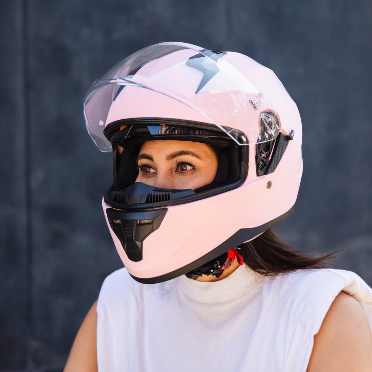 VINZ Kennet Full-Face Helmet with Sun Visor | Motorcycle Helmet Full-Face | ECE 22.06 Certified | for Women | Available in Sizes XS-XXL - Matte Pink