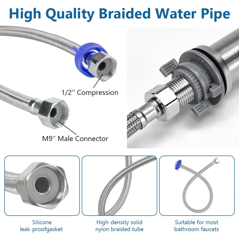 REFORUNG stainless steel cold water faucet for wash basin with single lever handle and 60cm connection hose for guest bathroom. 175mm faucet height.