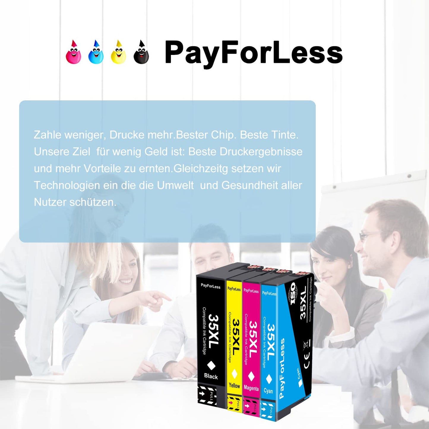 PayForLess offers printer cartridges for Epson 35XL, Epson Workforce Pro WF-4720DWF, Epson Workforce Pro WF-4725DWF, Epson WF-4725 cartridges, Epson WF-4720 cartridges, Epson WF-4730 cartridges, and Epson WF-4740 cartridges.