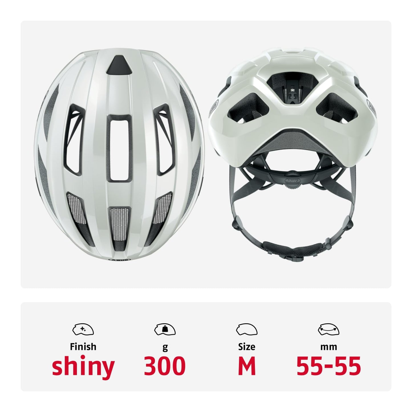ABUS road bike helmet Macator - sporty bike helmet for beginners - also suitable for riders with ponytails - for ladies and gentlemen - glossy white, size M