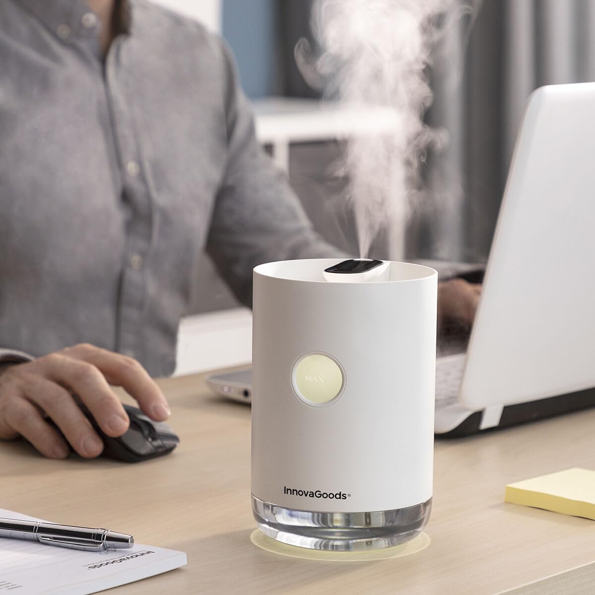 InnovaGoods® Vaupure ultrasonic humidifier quickly and easily humidifies the air, rechargeable and elegantly designed, ideal for home and work.