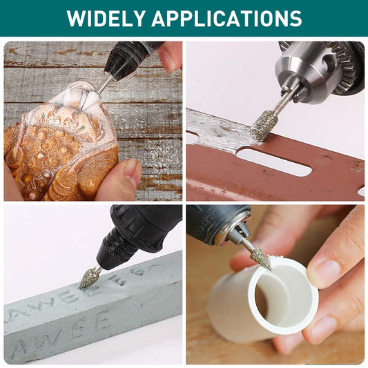 Diamond Burr Set, 20 pieces Diamond Burrs Grinding Bits for Dremel Rotary Tool Accessories with 1/8" Shank for Carving, Grinding, Polishing, Engraving on Stone, Glass, Ceramic