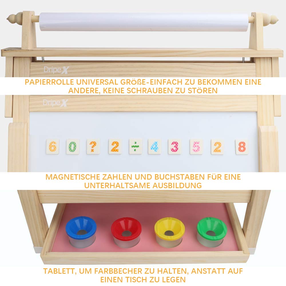Dripex Kids Art Easel with Paper Roll Double-Sided Board and Magnetic Board for Children Painting Upgrade Whiteboard Chalkboard (Wood Color)