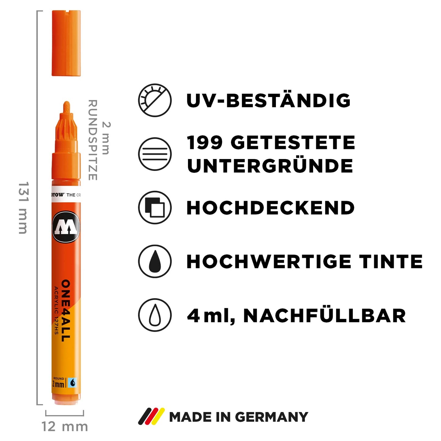 Molotow One4All 127HS Acrylic Marker Basic Set 1 (2.0 mm line width, highly opaque and permanent, UV-resistant, for almost all surfaces) 10 pieces assorted.