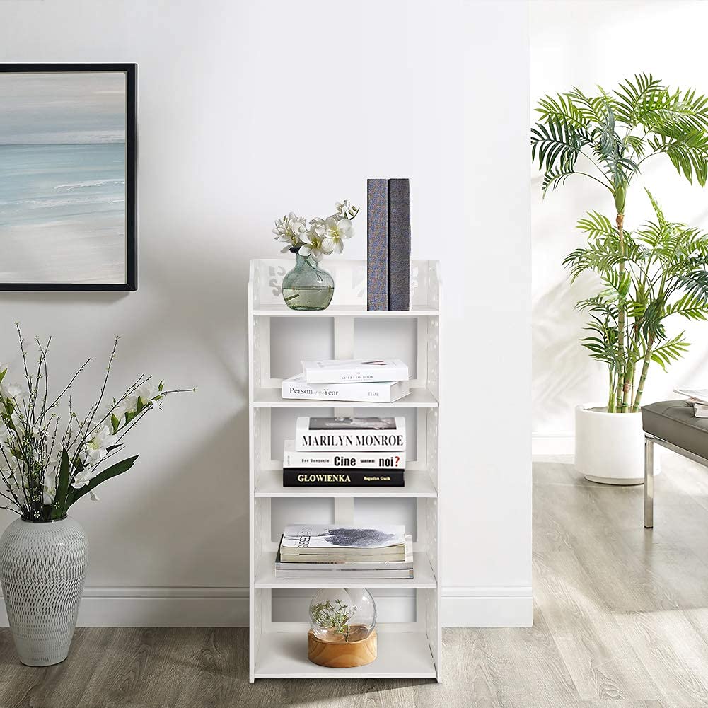 White shoe rack, 40 cm wide shoe rack, narrow and tall shelf, small standing shelf with 5 shelves, stackable bathroom shelf, kitchen storage shelves, decorative shelf, shoe cabinet for hallway, bathroom, kitchen, living room.