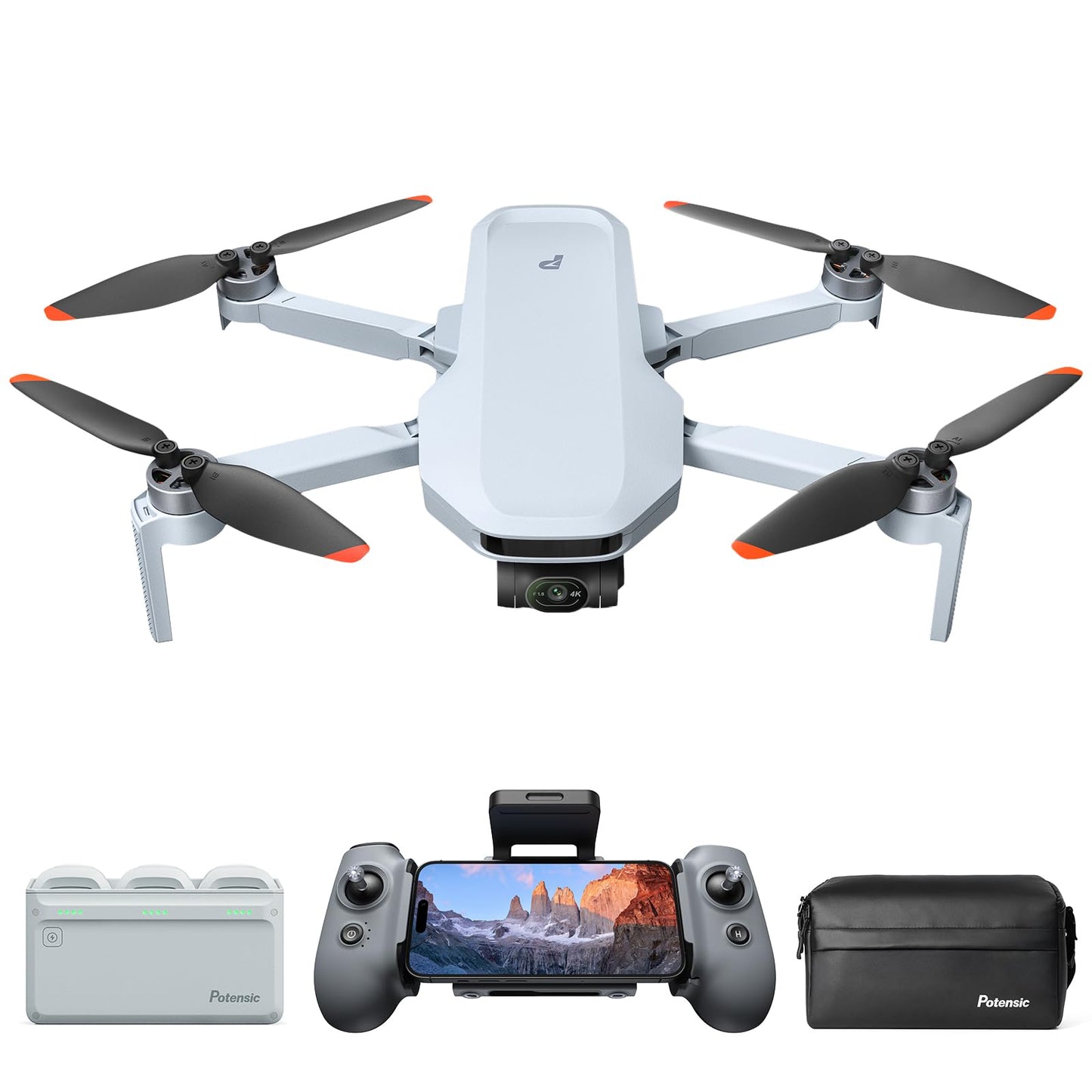 Potensic ATOM 2 GPS drone with camera, 4K HDR video, 8K photo, 10KM transmission, < 249g, 3-axis gimbal, AI follow/AI night/QuickShots/Vertical shots, 3 batteries 96 minutes flight time, CO, for adults
