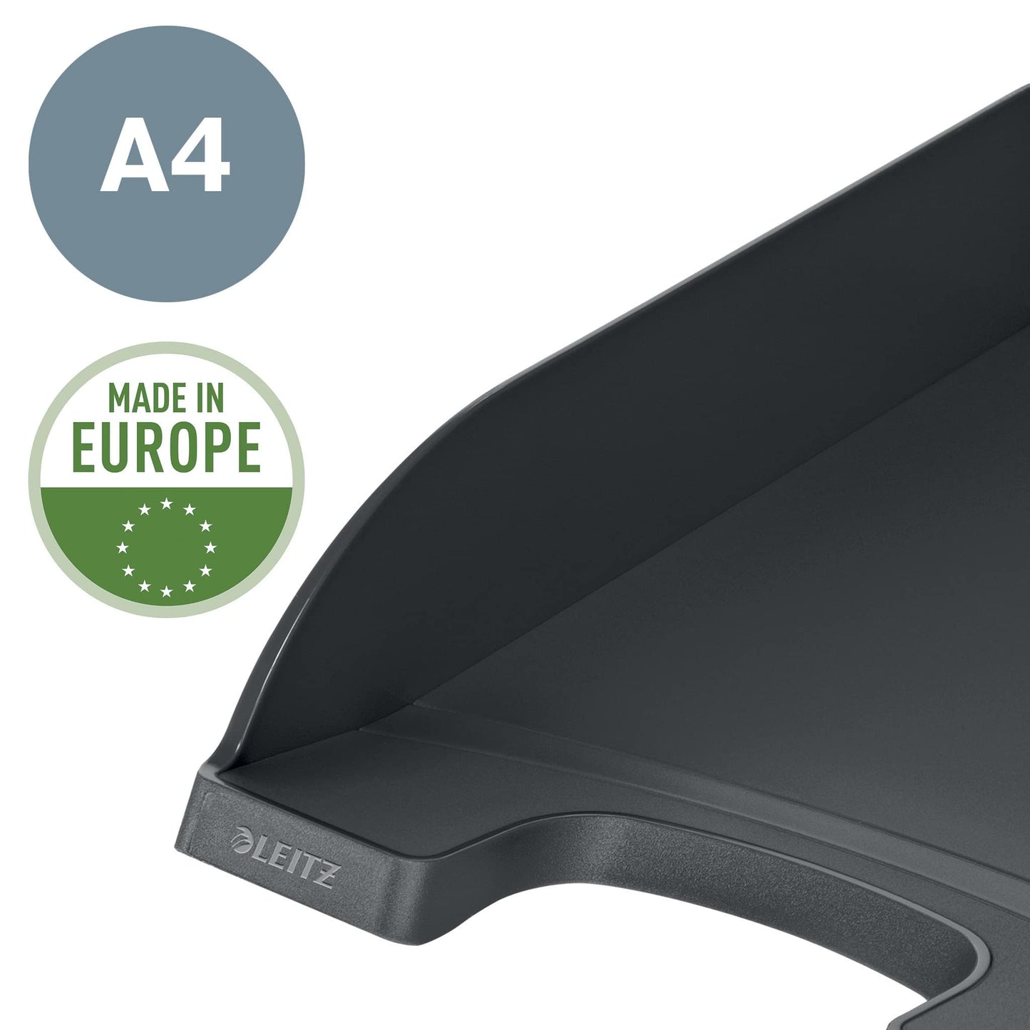 Leitz Set 2x Standard A4 Letter Tray + Letter Tray Drawer, Premium Quality Letter Tray, Stackable Desk Organizer, Compatible with Plus Series, Black, 52270095 + 52100095