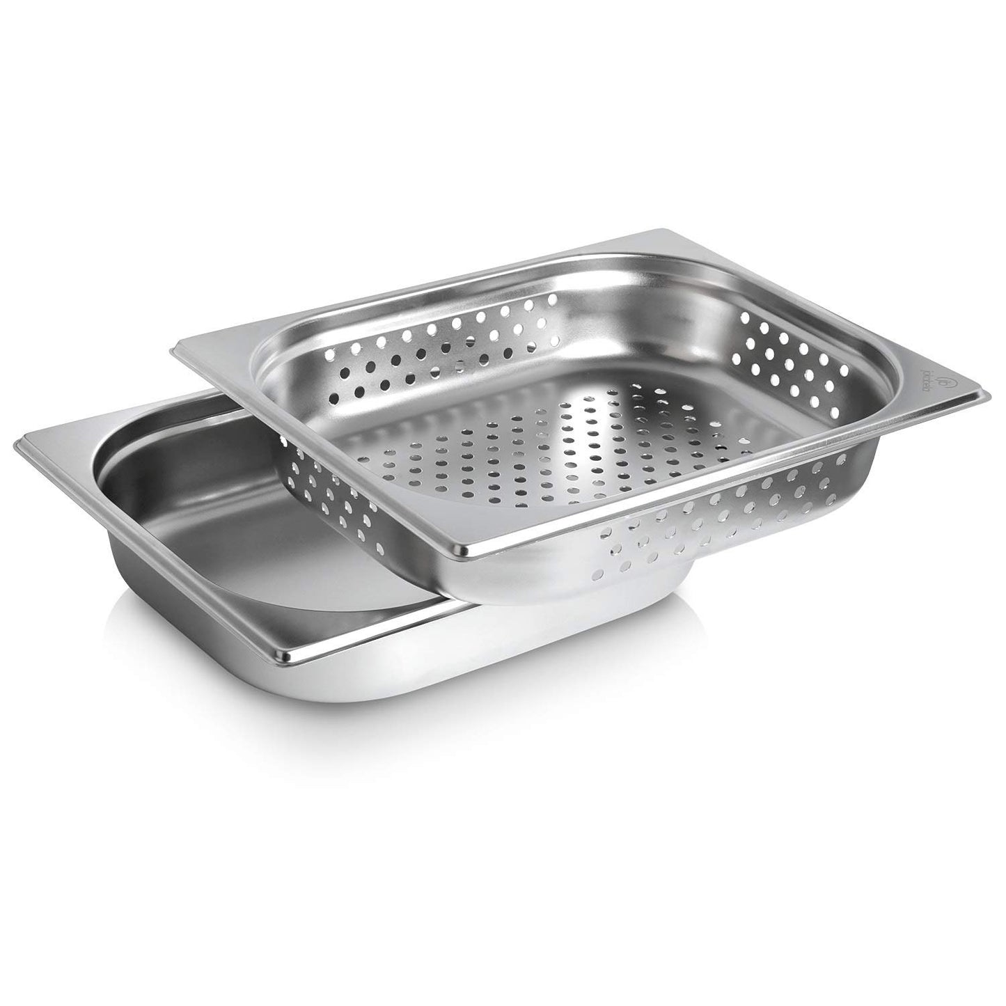 jokobela GN Container SET :: GN 1/2 65mm, 1x perforated, 1x non-perforated :: Compatible with Gaggenau/Miele/Siemens/AEG/Electrolux steam ovens (Heat-resistant, stainless steel, Dishwasher safe)