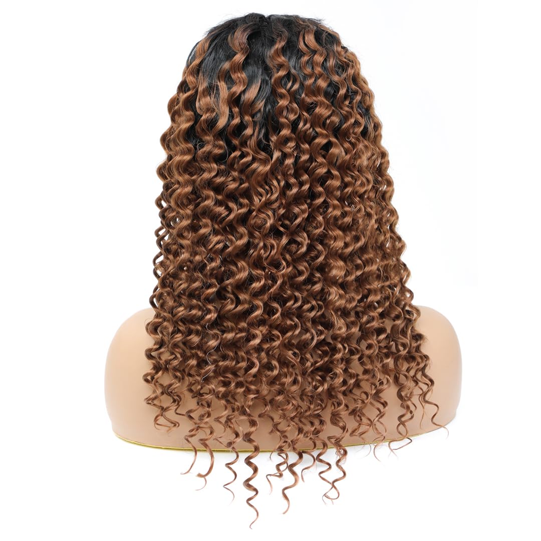 LYBYL Women's Human Hair Lace Front Wig 4X4 Lace Closure Wig Pre Plucked T1B/30 Blonde Curly Ombre Wig 22 inches (55.88cm)
