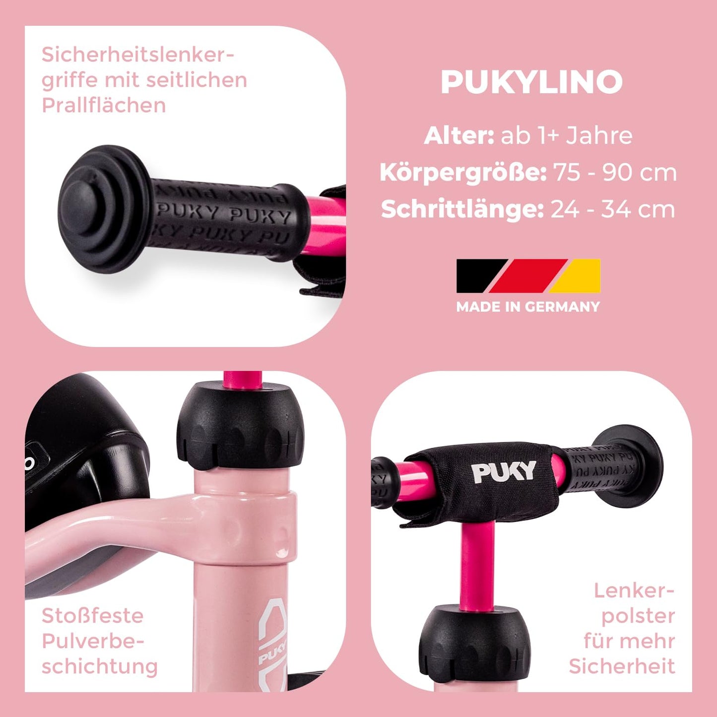 PUKY PUKYLINO Retro Rose | Indoor slide vehicle for children from 1 year | Walking aid | Baby toy | Ergonomic seat, safety handlebars & handlebar padding | Powder coating | Float wheels