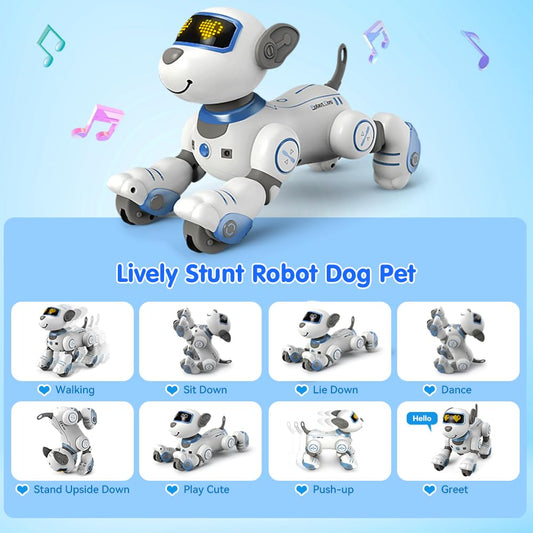 VATOS Robot Dog Kids Remote Control Toy - Interactive Touch and Follow Robot Dog with 17 functions, programmable dance music RC Dog Robot Toy for girls 3-12 years old