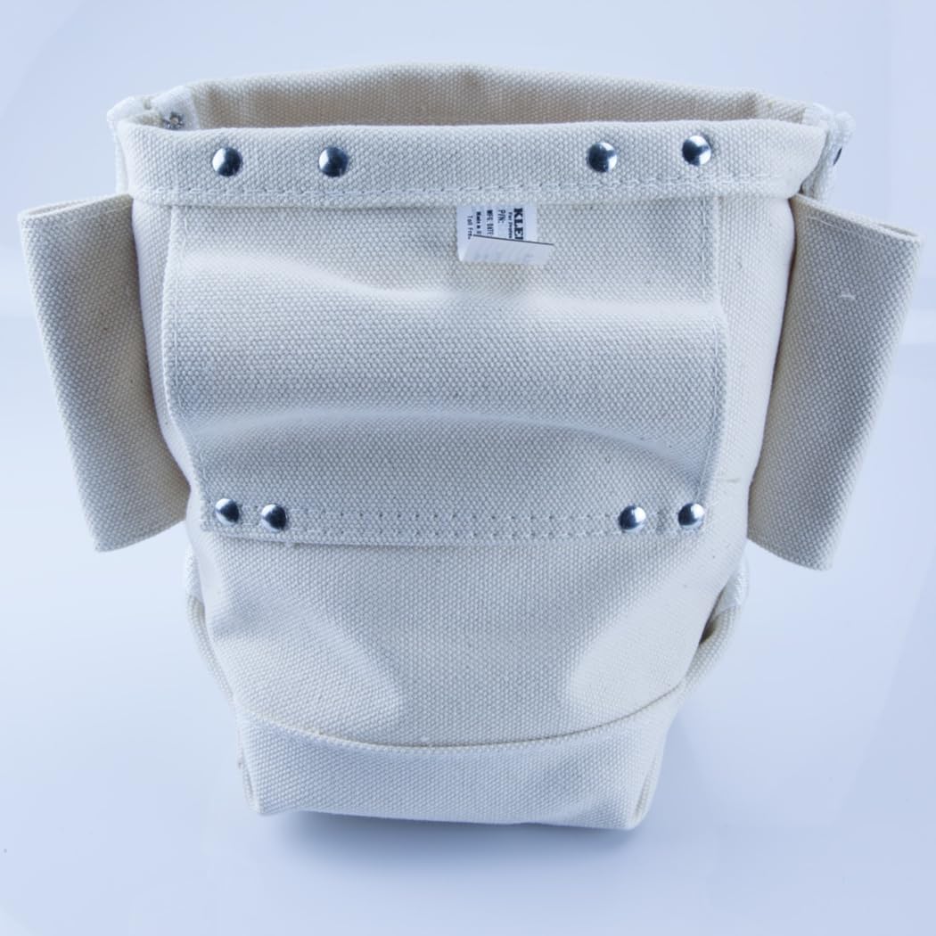 Canvas Bolt Bag, small bag for storing bolts with bull pin loops, belt tunnel loop connection. Klein Tools 5416T, cream, 25.40 cm.