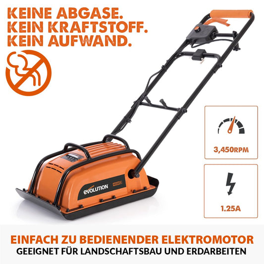 Evolution Power Tools H320-E Hulk Electric Vibrating Rammer, Compactor, Plate Compactor - Ideal for leveling sidewalks, preparing artificial turf areas, patios, block work, sand.