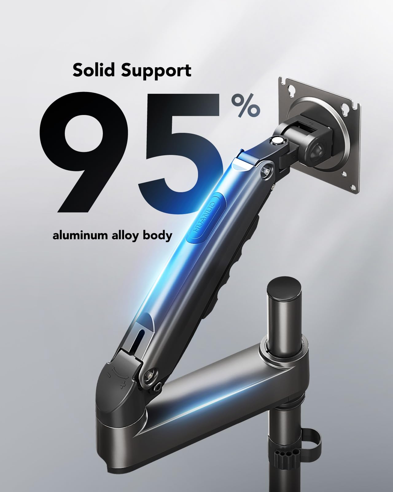 HUANUO 13-34 inch monitor mount for LCD LED screen holds 2-9 kg, gas spring monitor arm, single arm monitor stand VESA 75/100 mm, 360° rotation, 180° swivel