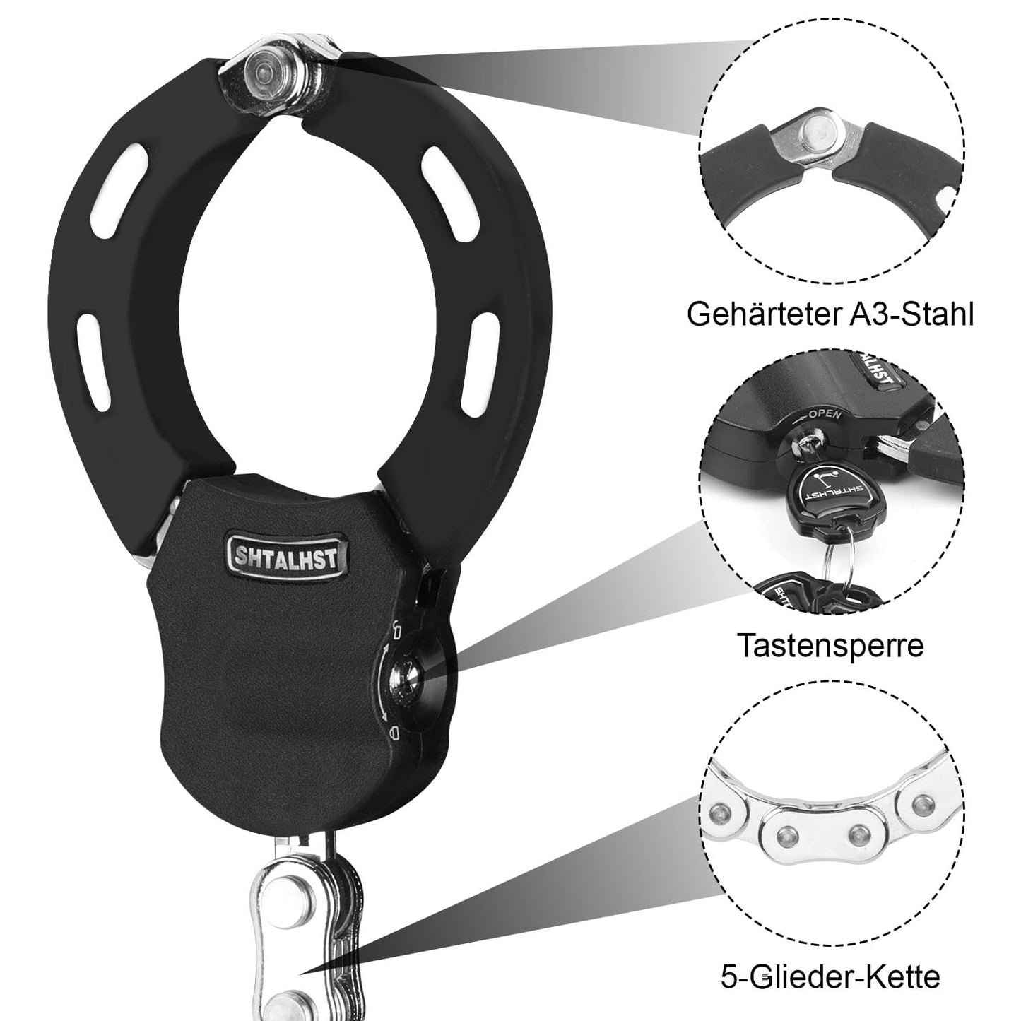 E-scooter lock, handcuff lock, lock for e-scooter and scooter lock, e-scooter accessory, handcuff cable lock for Segway, Ninebot, Xiaomi, NIU scooters (black)