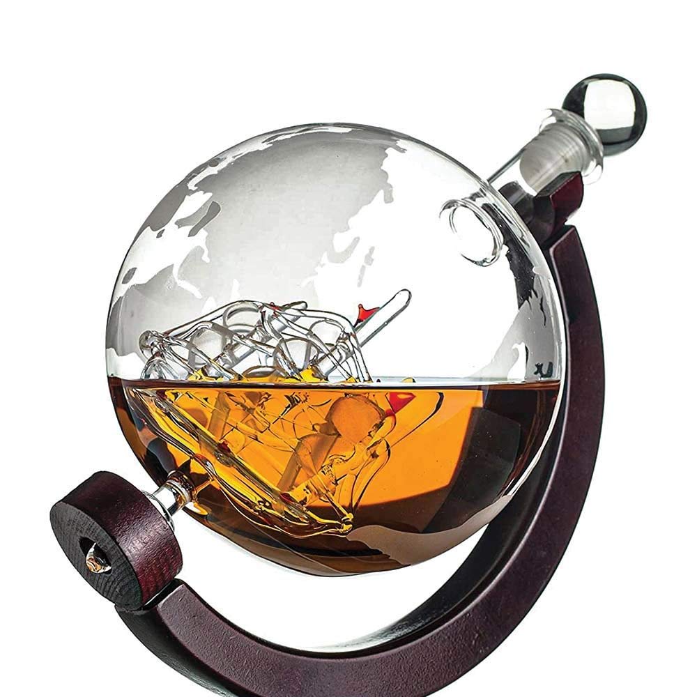 MikaMax Whiskey Decanter Globe Set - Whisky Globe Decanter Set, Including Whiskey Glasses and Whiskey Stones - Whiskey Gift Set, Gifts for Men