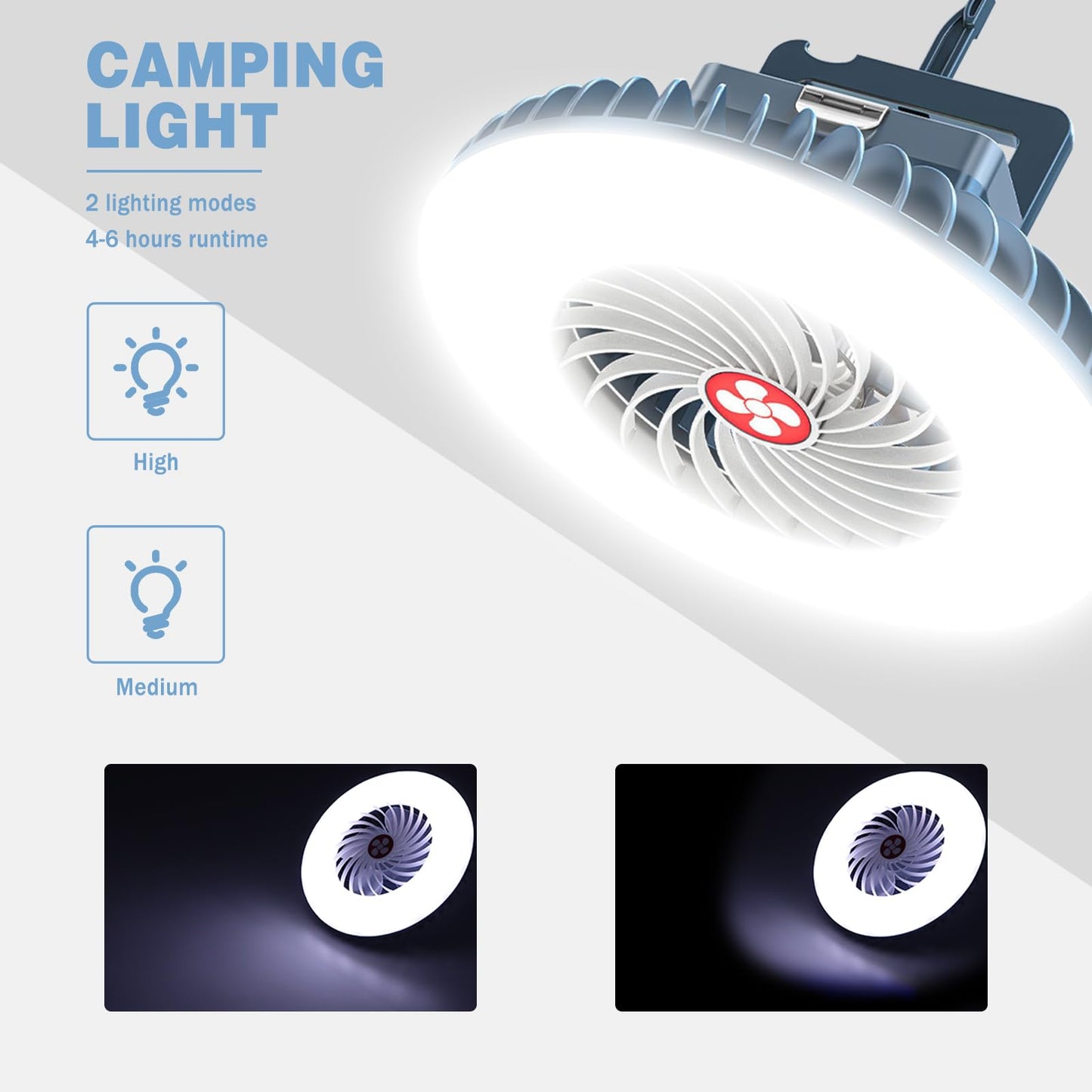Civikyle 1-piece LED camping lantern with fan USB rechargeable, camping fan with light, tent lamp lantern outdoor camping accessory