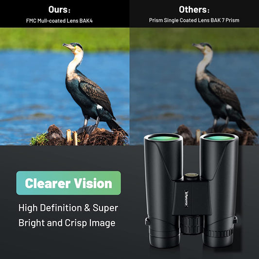 Kylietech 12x42 HD Compact Binoculars, Waterproof for Bird Watching, Hunting, Hiking, Sightseeing. FMC Lens Binoculars with Carrying Bag, Neck Strap and Smartphone Adapter.