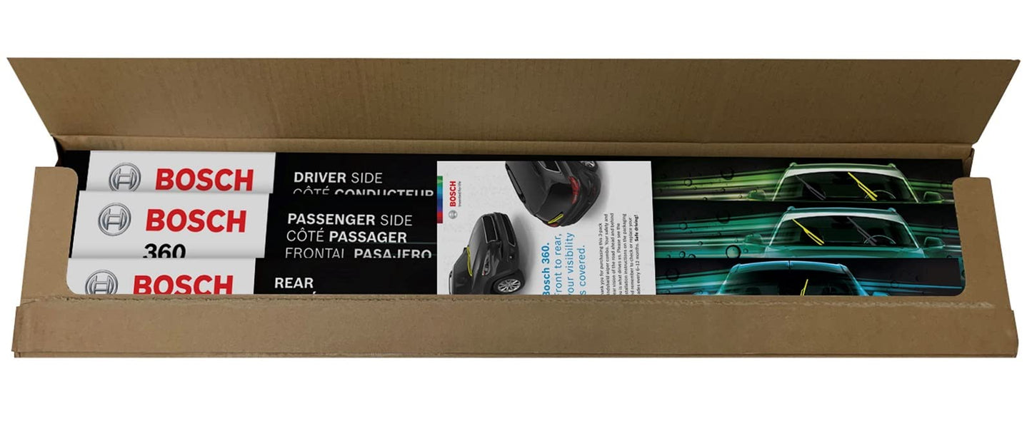 Bosch 360 B36017 Complete Vehicle Wiper Blade Replacement, front wiper blades (pair) and rear wiper blade (1), 26/17/14 inches, (Compatibility with left-hand drive vehicles not guaranteed)