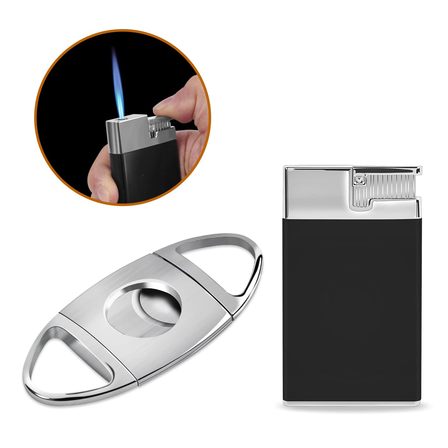 LEACHOI Leather Cigar Travel Humidor, cigar case with lighter and cigar cutter, cigar accessory set, cigar gift set, Holds up to 6 cigars.