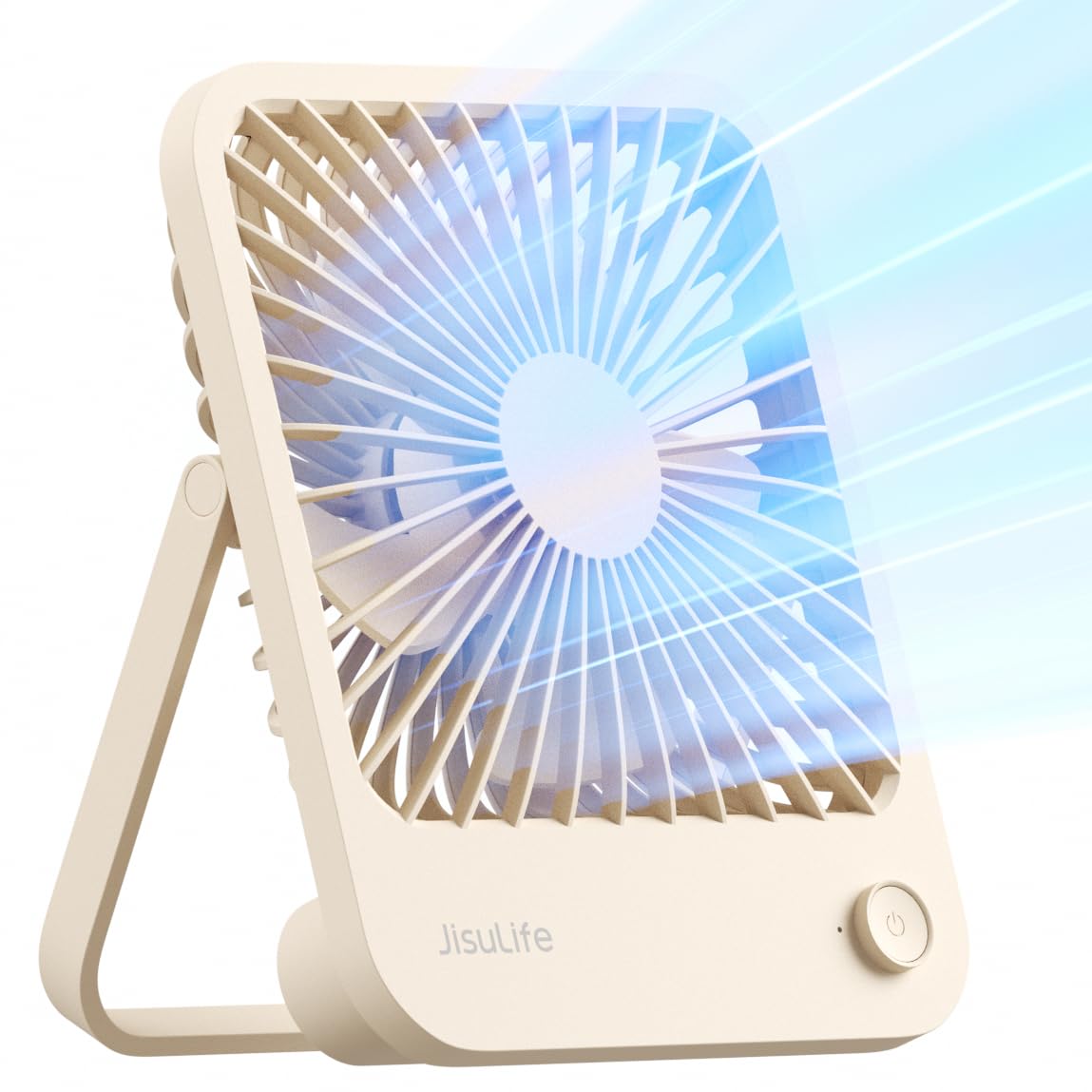 JISULIFE Table Fan Quiet, Mini Fan Battery Rechargeable, 180° Foldable Portable Fan Small, 4 Speeds Adjustable For Home Office Travel- Brown